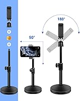 Vista 8 de BILIONE Mic Stand Desk with Microphone and Cell Phone Clip, Upgraded Weighted Base, Adjustable Height, Condenser, Podcast, Mike Accessories, 5/8