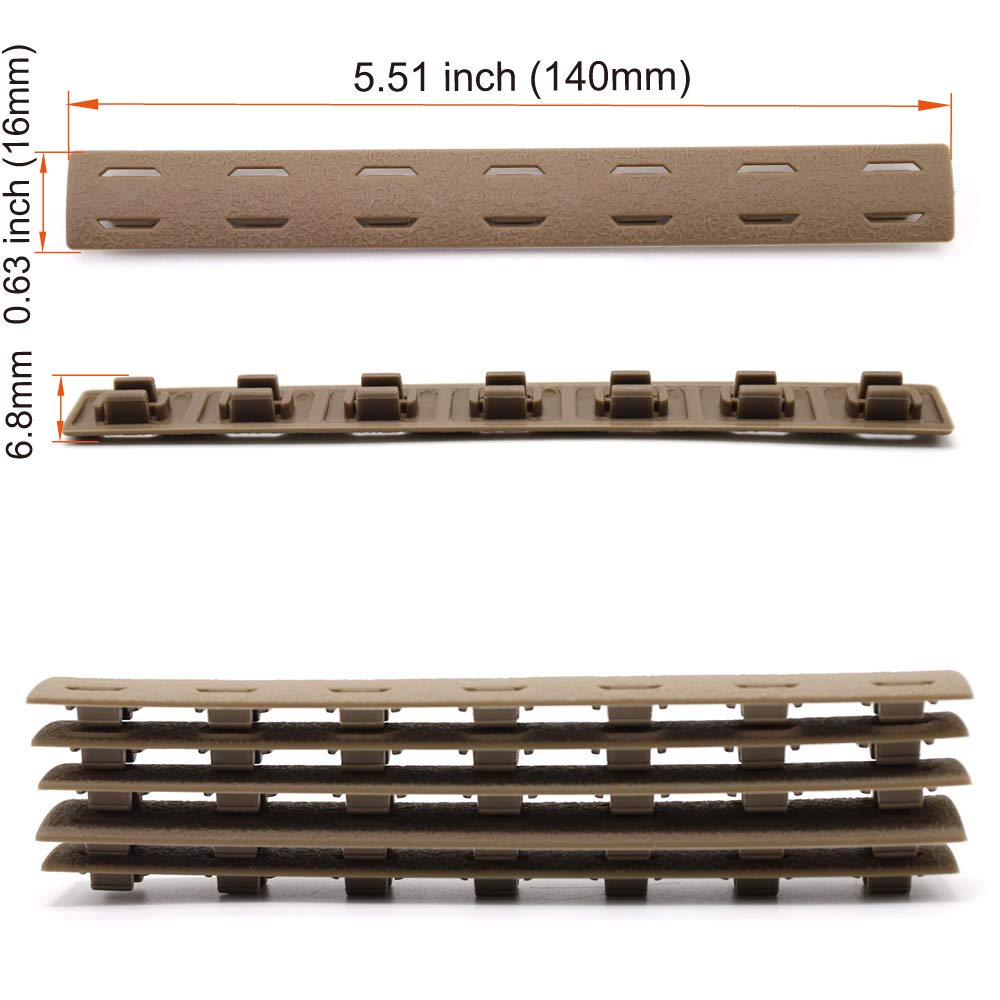 Trirock 5-pak TAN/FDE Heat Resistant Non-slip M-LK Handguard Protector Rubber Rail Cover Fits MLK cutout Picatinny Rail