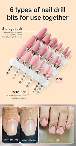 Miniatura 6 de Juego de brocas de uñas, 6 brocas de goma para pulir, pedicura de manicura de 332 pulgadas, broca de silicona, adecuada para pulir y pulir uñas
