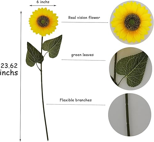 Miniatura 3 de 8 girasoles artificiales de tallo largo de seda falsos girasoles amarillos para decoración al aire libre, jardín, hogar, boda, fiesta de cumpleaños,