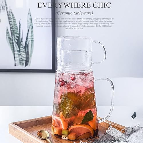 Miniatura 8 de Cabilock Juego de jarras de agua de noche de 40.6 fl oz, vaso transparente de hielo, jarra de vidrio, botella de vidrio, tetera para dormitorio,