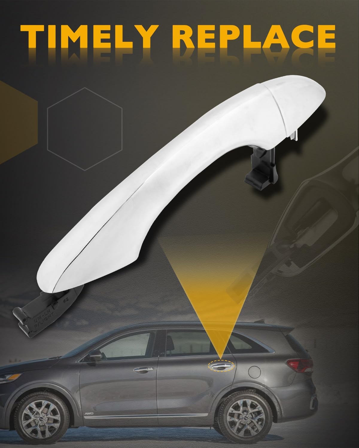 Rear Left Door Handle w/End Cap Cover, Compatible with Kia Sorento 2016-2020, Chrome Exterior Rear Left Driver Side Door Handle, Replace# 82651-C5010, 83652-C5010, Outside Outer Left Door Part