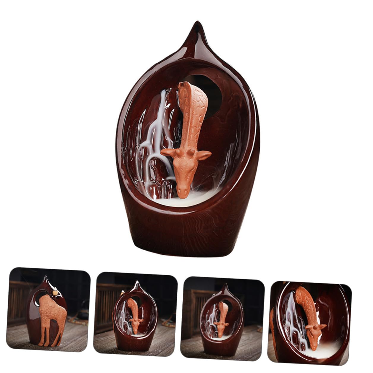 TOYANDONA Bruciatore di Incenso Ceramico Marrone Design Giraffa per Aromaterapia e Rilassamento, per Camera da Letto e Soggiorno Stile Creativo Retrò