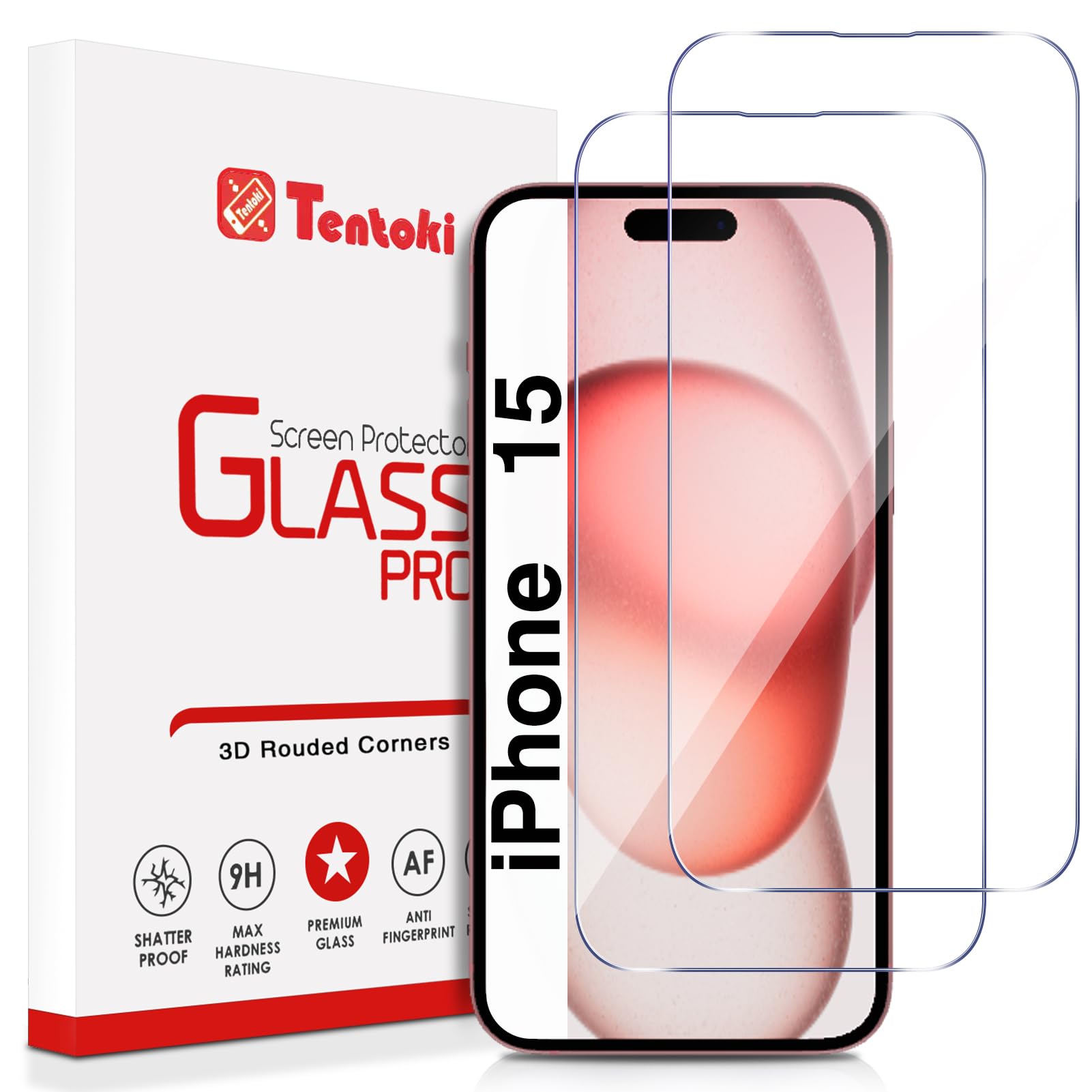 Kit 3 En 1 Tentoki Pour IPhone 15 - Coque TPU Anti-jaunissement + 2 Films Verre Trempé 9H