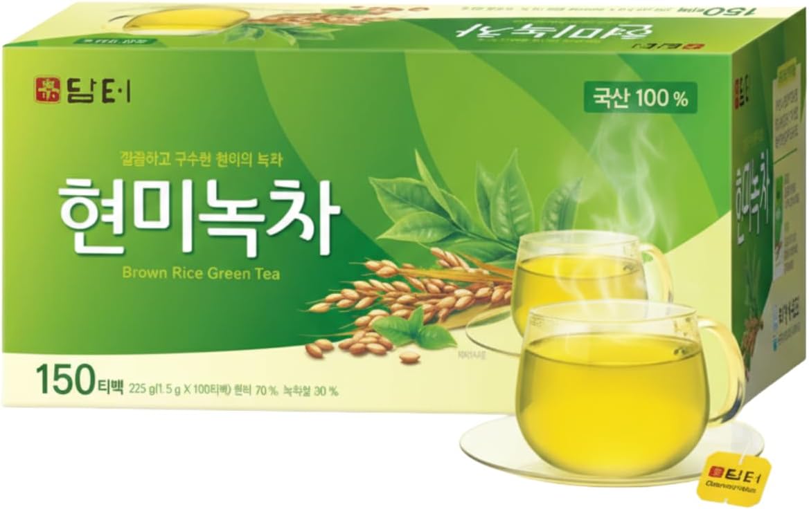 Damtuh Korean Brown Rice Green Tea – Roasted Genmaicha Blend, Nutty & Refreshing Flavor, 150 Tea Bags (1.5g each)