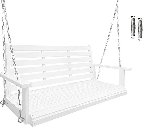 Columpio de madera para porche, asiento ergonómico, columpio de banco con cadenas colgantes y resortes de 0.276 in, resistente, 800 libras, para