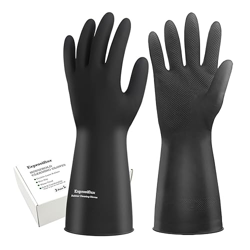 Guantes de limpieza de goma gruesos, 3 pares de guantes de goma negros para lavar platos, grandes, guantes de cocina antideslizantes para lavar