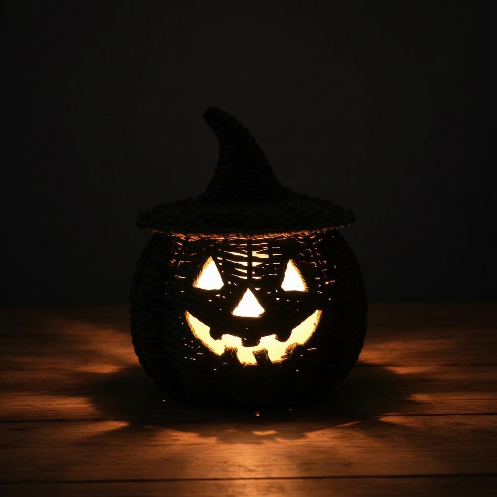 Daceiu Handwoven Pumpkin Basket with Witch Hat Lid, LED Wicker Decor