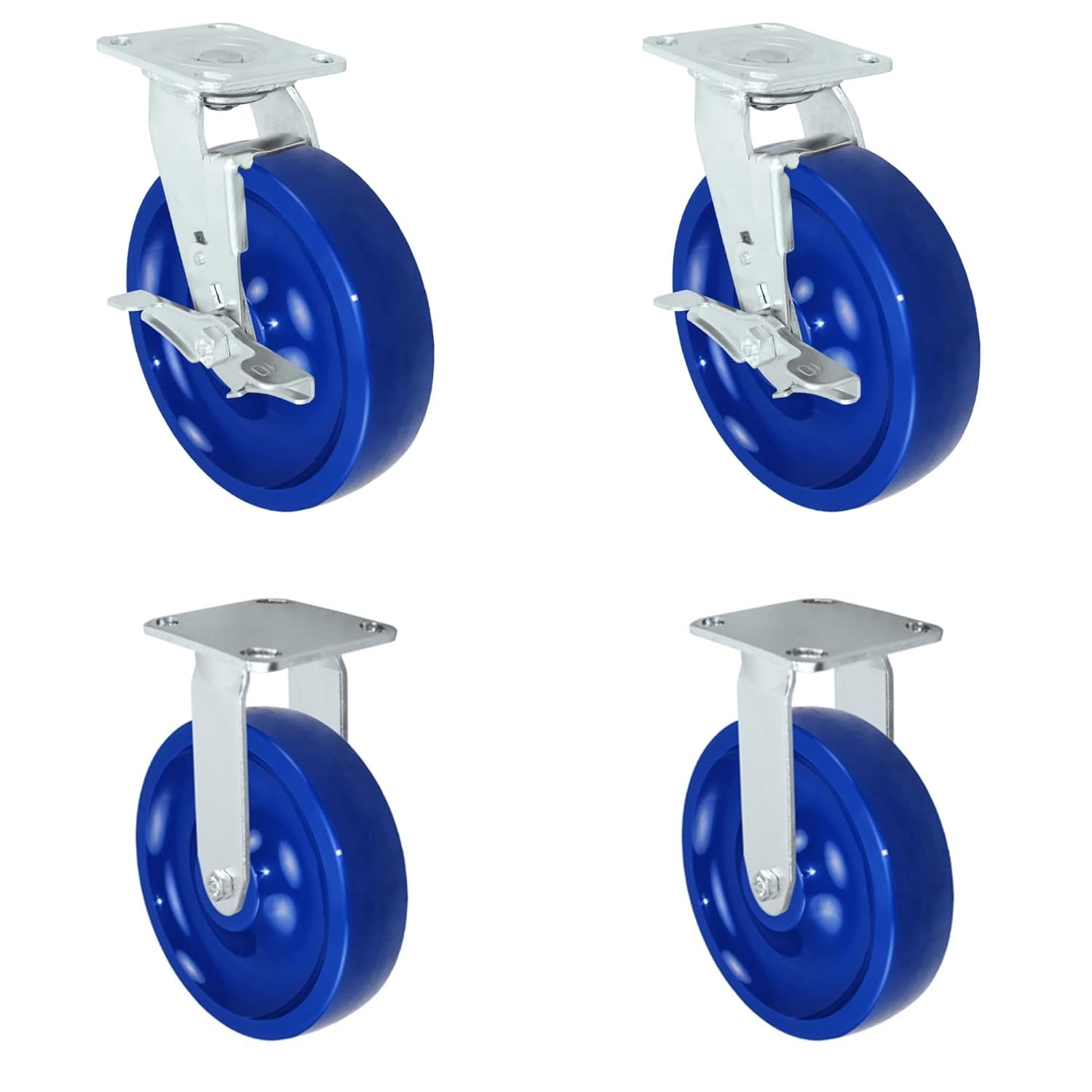 CasterHQ 8" x 2" Stainless Steel Caster Set - 4 Swivels - Thermoplastic Rubber Wheel - 1,800 lbs Capacity