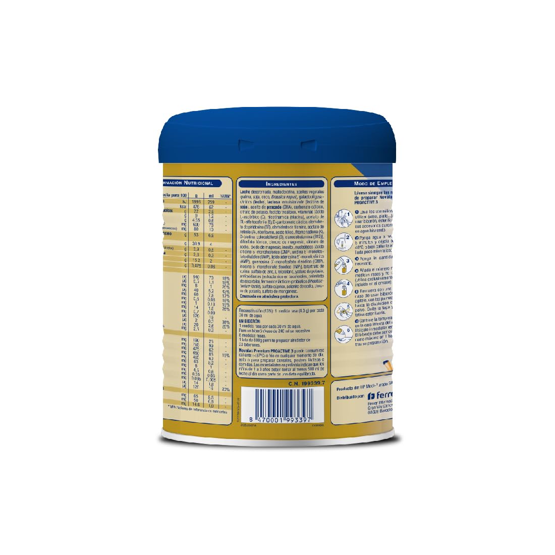 Novalac Premium Proactive 3 Leche de Continuación 1-3 Años. Contribuye al Desarrollo Normal y del sistema inmunitario del Bebé. Fórmula Elaborada con Pediatras rica en Calcio, Yodo, ViT A y D - 800 g