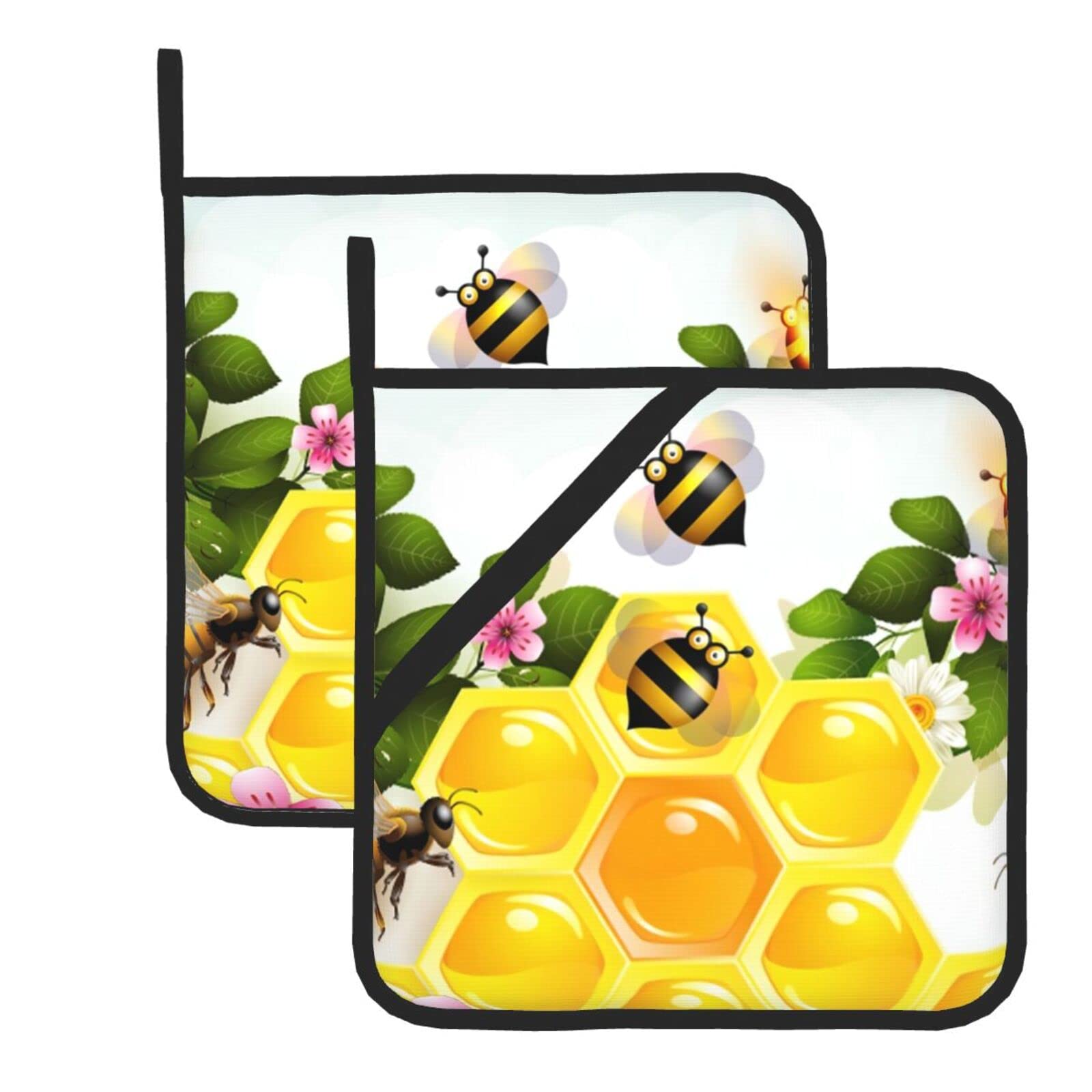 bee Pot Holders Sets 2-Piece Set Washable Decorative Kitchen Cooking Baking BBQ Gift for Mother