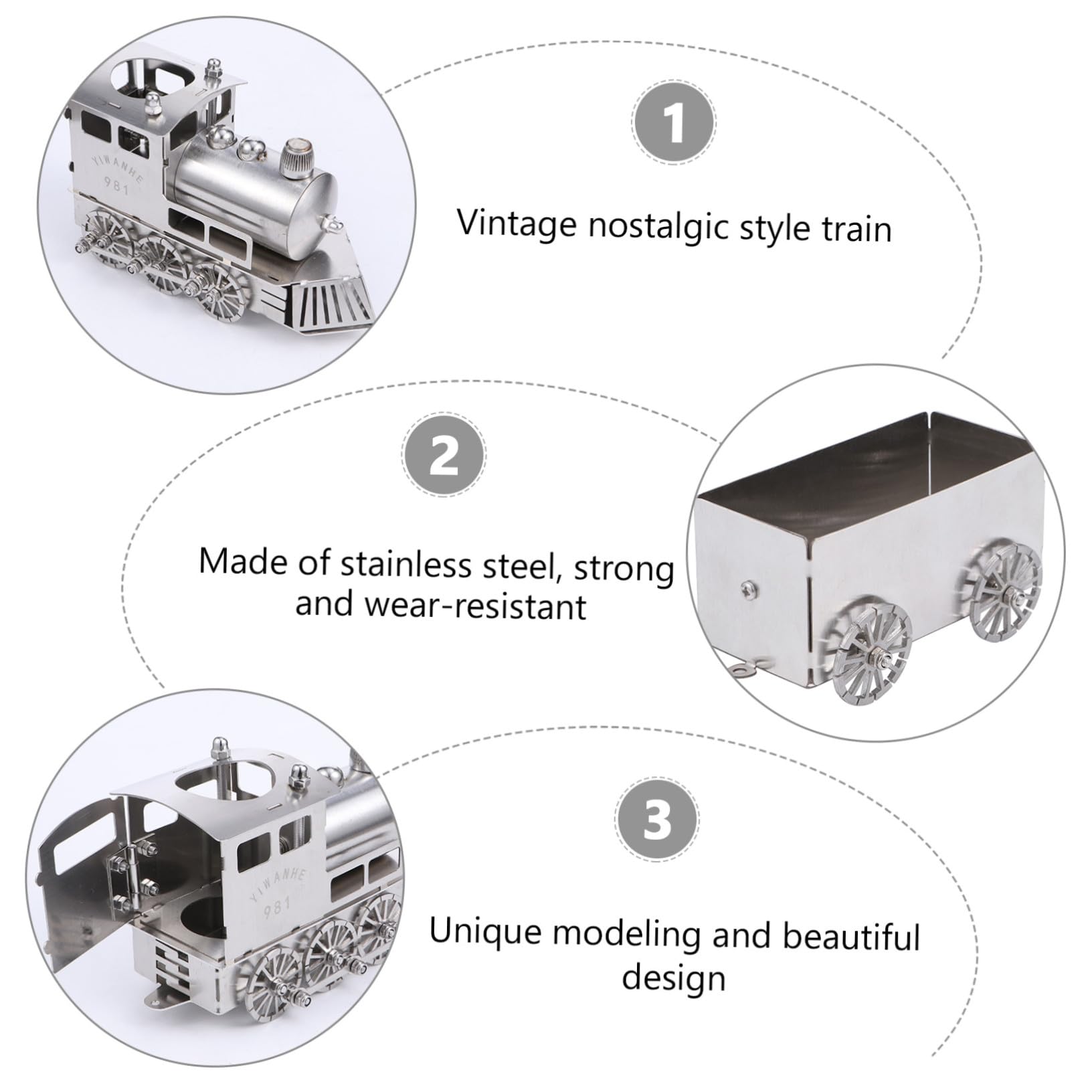 Toyvian Locomotiva a Vapore in Stile retrò in Acciaio Inossidabile Argento Modellino Resistente alla Ruggine e agli Urti, Decorazione da Scrivania per Casa e Ufficio