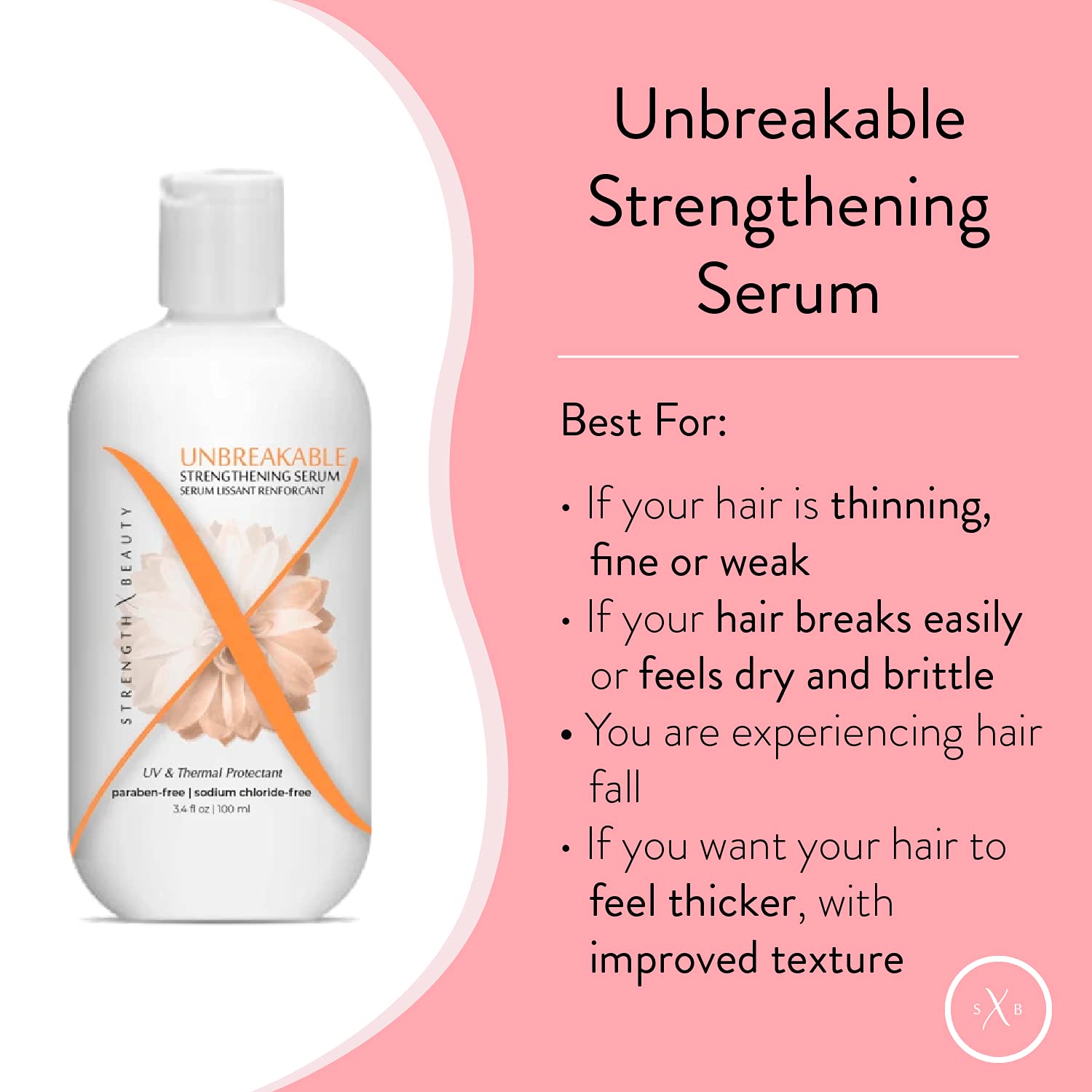 Strength x Beauty - Unbreakable Strengthening Serum - Thickening Power Balm for Strengthening Fine, Weak or Damaged or Fragile Hair with Thermal & Anti-Breakage Protection