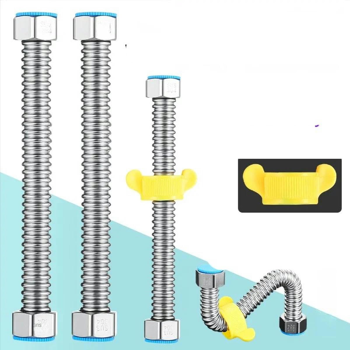 Manguera de plomería tejida de 1/2 "para lavabo y agua de inodoro de acero inoxidable 304, calentador de baño, conecte tubos corrugados con llave Pipe-300cm