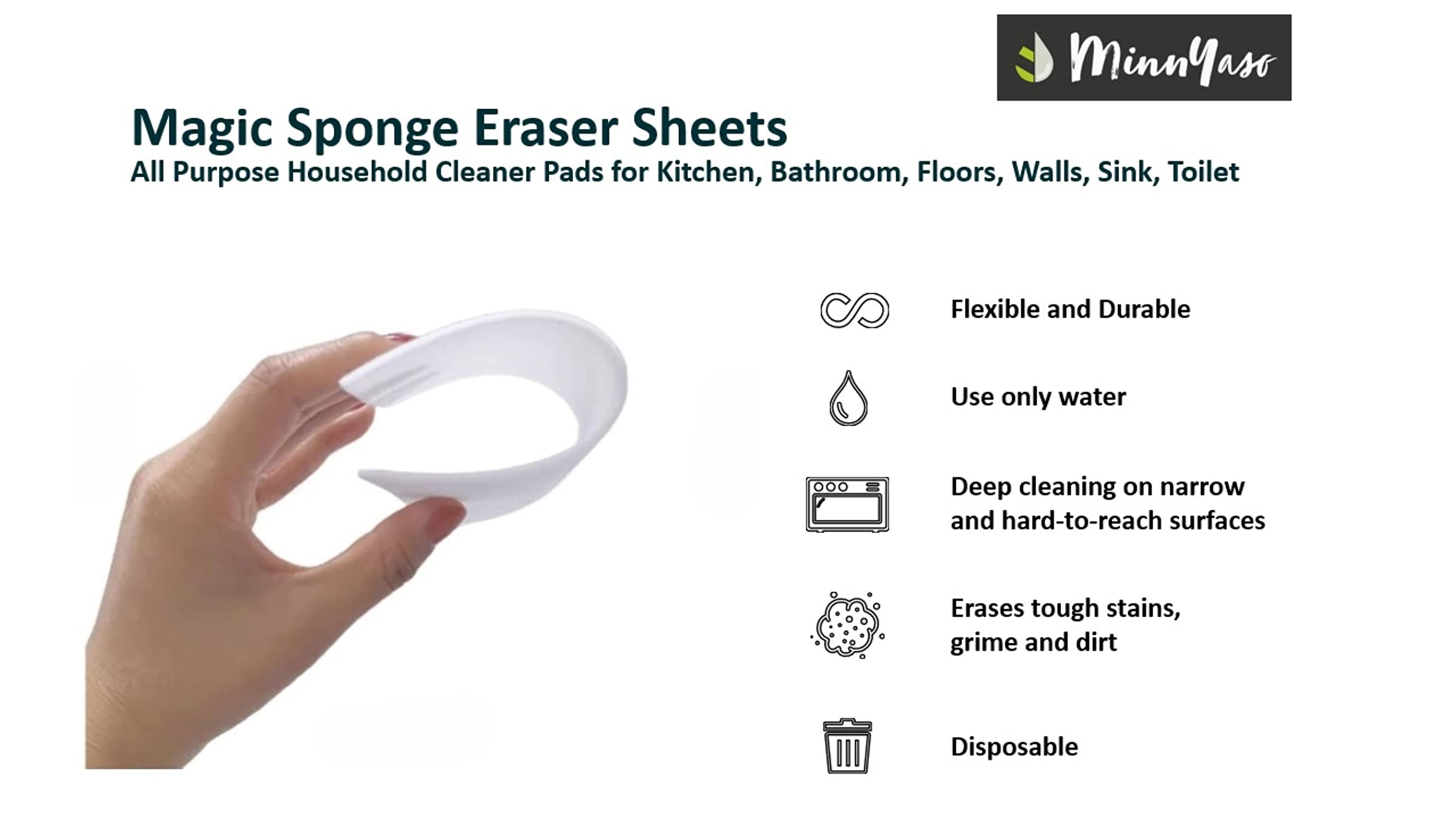 Paquete de 100 hojas de goma de borrar de esponja mágica, extra gruesas, superduraderas, de 7.25 x 4.5 x 0.12 pulgadas, almohadillas de limpieza multiusos para cocina, baño, suelos, paredes
