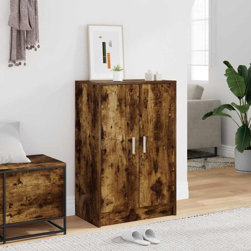 Szafka na buty, dąb wędzony, materiał drewnopochodny 60 x 35 x 92 cm z drzwiami, organizer do korytarza, sypialni, zamknięte przechowywanie, stabilna półka, możliwość mocowania na ścianie