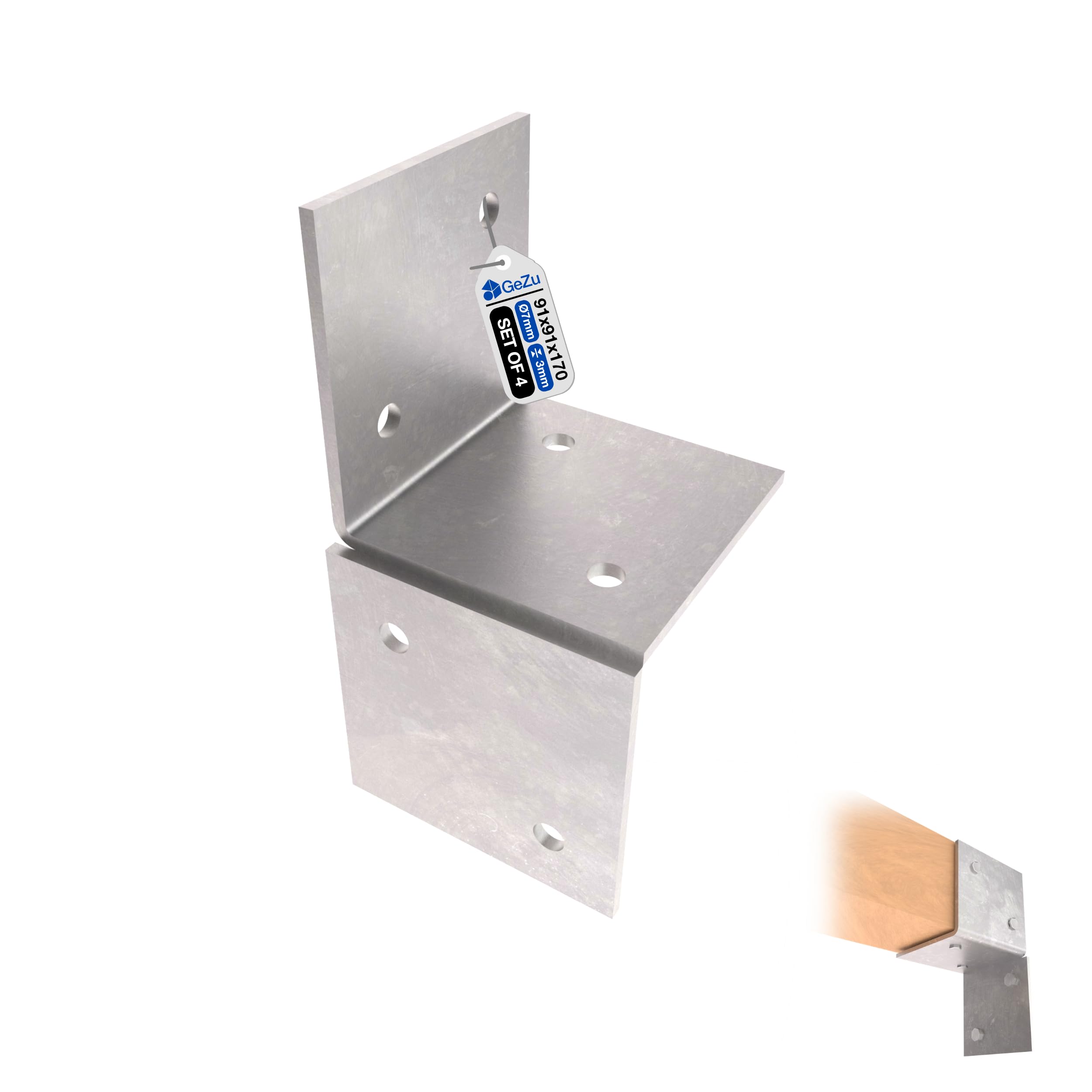 GeZu Impex Pergola Wall Bracket 91x91mm Hot Dip Galvanised Set of 4 Pergola Wall Mount Bracket Wooden Beam Post Connector Wall Flat Bracket