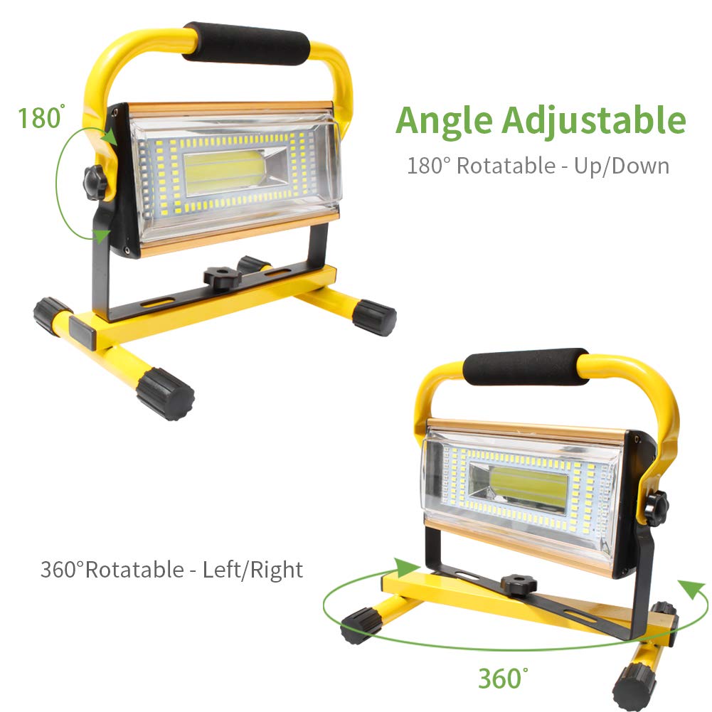 AF-WAN - Proiettore portatile ricaricabile, 100 W, luce LED da lavoro 7000 lm, luci di inondazione regolabili con caricatore USB per auto per IP65, impermeabile, campeggio, viaggi, pesca