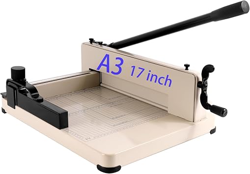 17 Inch Guillotine Paper Cutter Heavy Duty, 400 Sheets Paper Cutter and Trimmer Card Leather with Sharp Blades, Beige Paper Cutter Guillotine Style for Office Home School Printing Shops Photo Studio