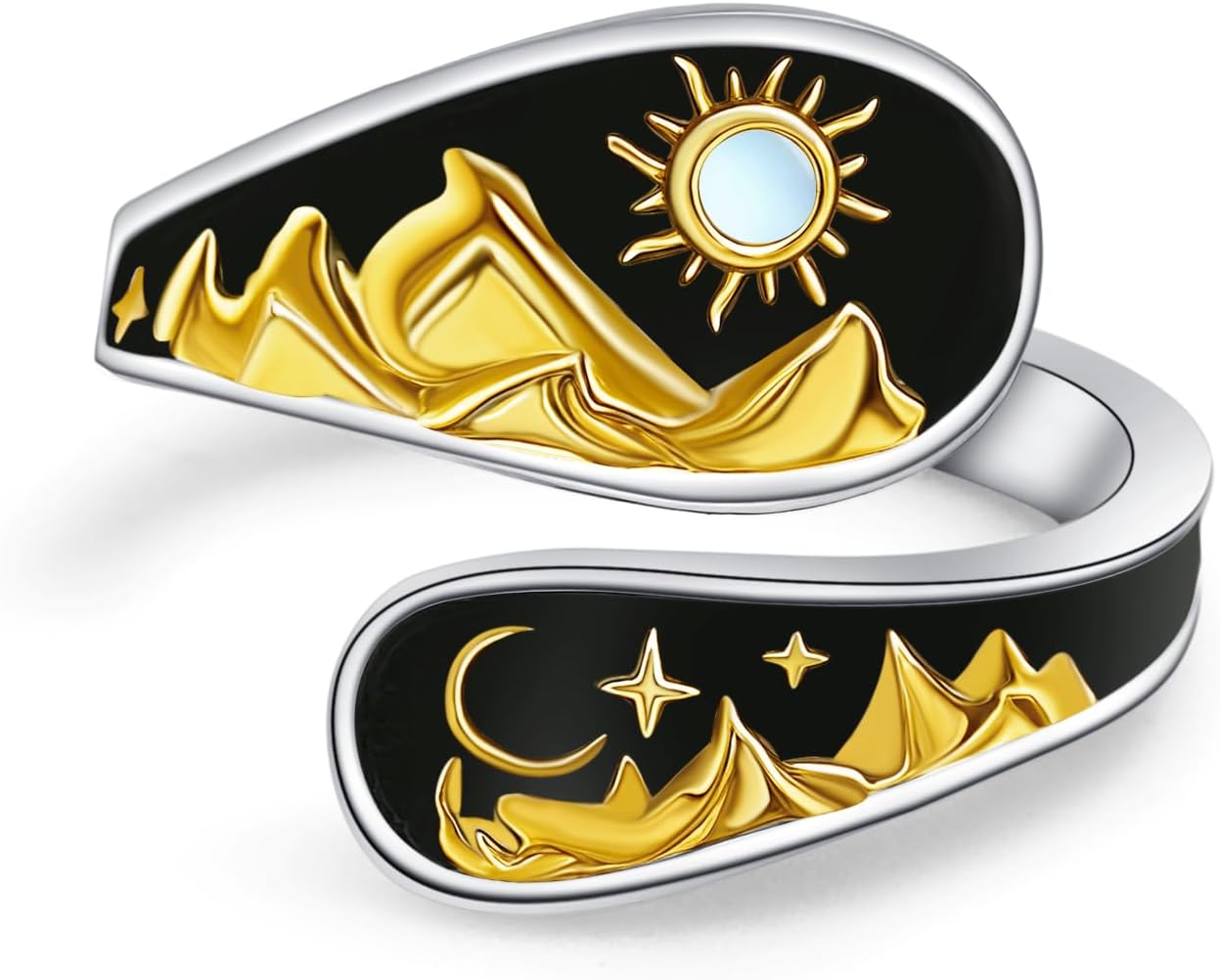 Sun and Moon Spoon Rings for Women S925 Sterling Silver Adjustable Jewelry Wrap Open Thumb Rings for Women Her - Image 3