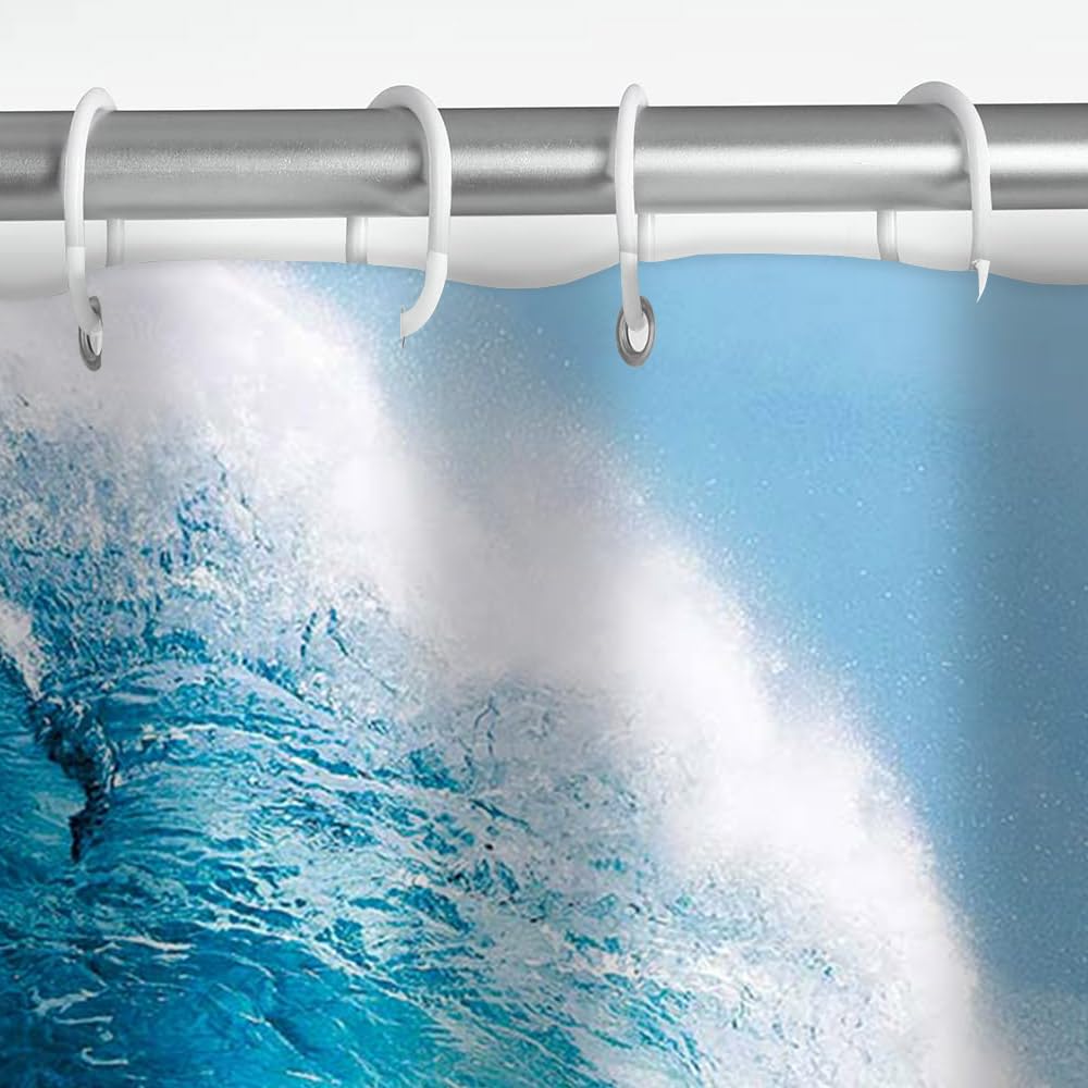 AIBIIN 180 x 180 cm blu mare onda tenda da doccia estate hawaiano oceano surf tende da bagno in poliestere resistente con 12 ganci