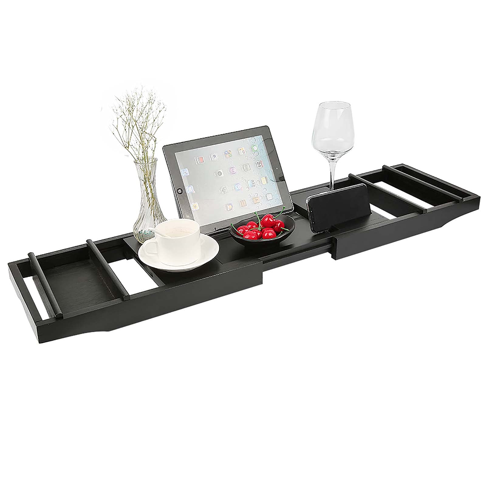 Homewell Bandeja para bañera de madera de 70 – 105 cm, estantería de bambú