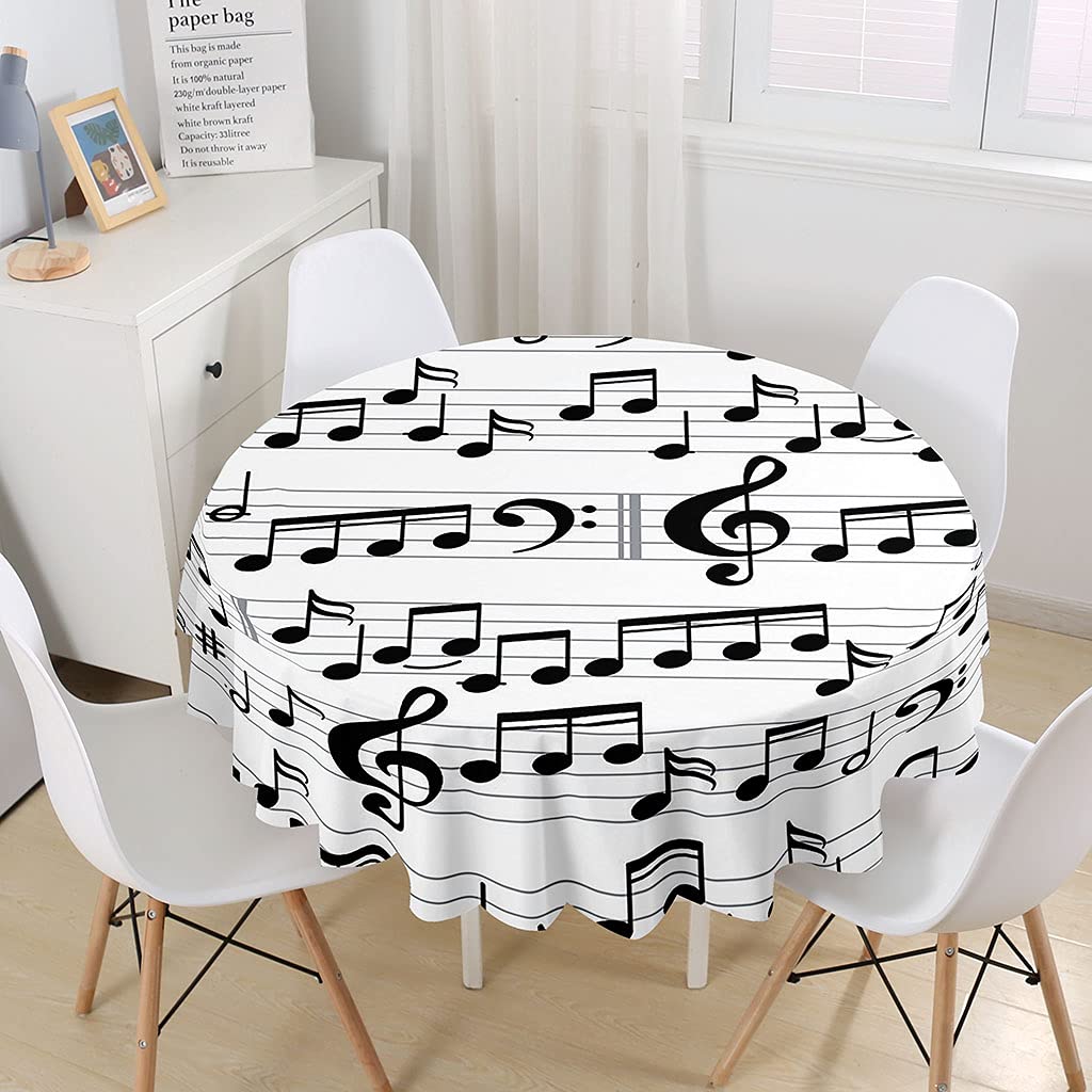 Highdi Note Round Tablecloth Wipe Clean,3D White Print Waterproof Dust-Proof Polyester Circular Table Cover For Dinner Kitchen Holiday Bistro Garden Outdoors (,150Cm)