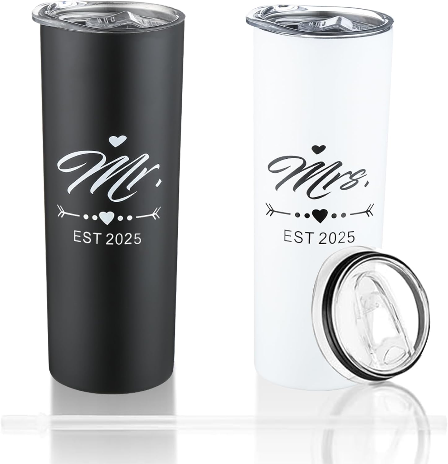DHQH Mr and Mrs 2025 Tumbler Set, Engagement Wedding Gifts for Couples Wife Husband Bride To Be Newly Engaged 20oz Travel Tumbler Bachelorette Party Gifts
