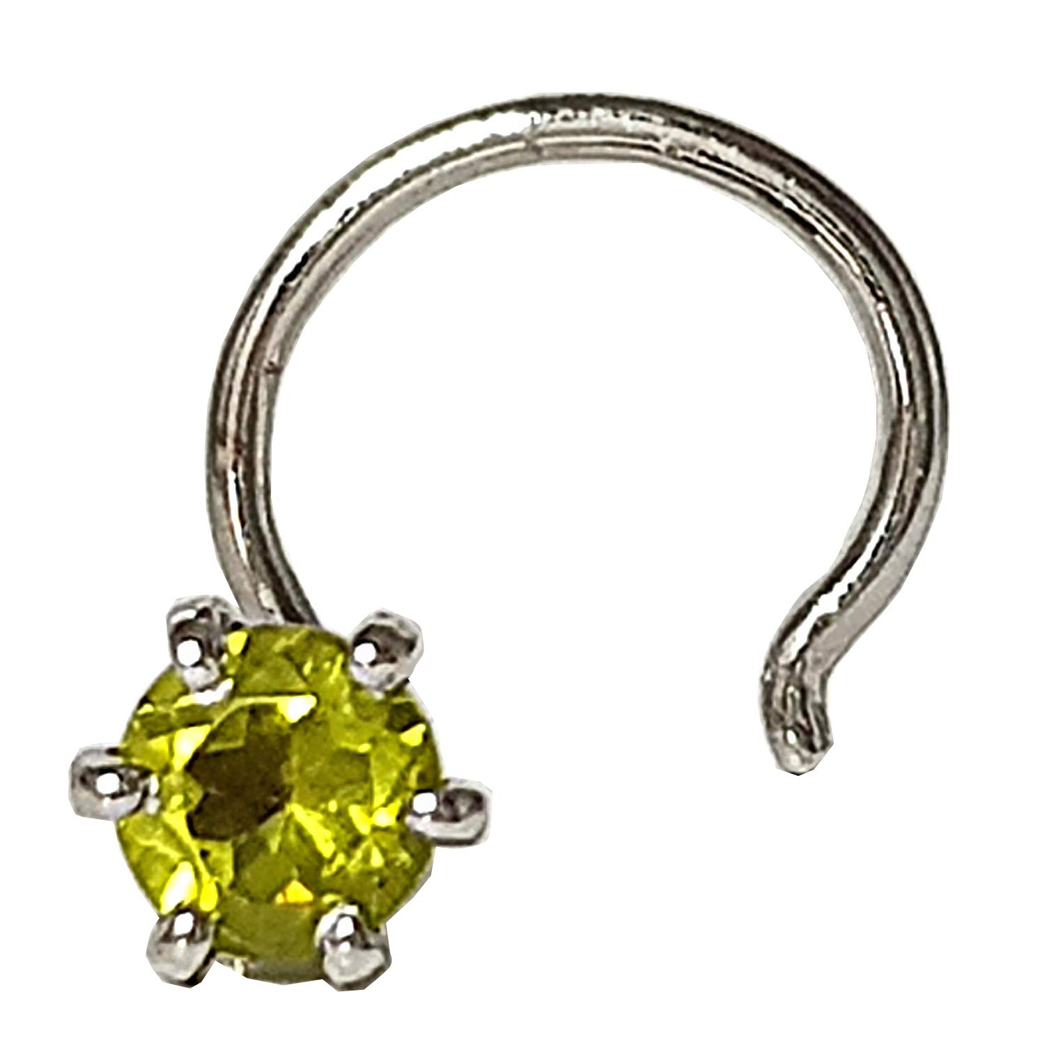 Diwani 14k Gold 4.0mm Natural Peridot Gemstone Engagement Wedding Nose Piercing Ring Stud Pin (0.230 Cents, Color- Green) 20 Gauge thick 5.0mm Length Spiral Wire Post
