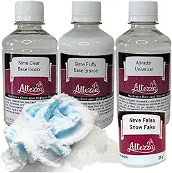 Kit Premium Cola Slime Clear 250g + Cola Slime Fluffy 250g + Ativador Slime Universal 250ml Altezza - Kit Slime Art DIY Slime Factory (Kit + Neve Falsa 25g)