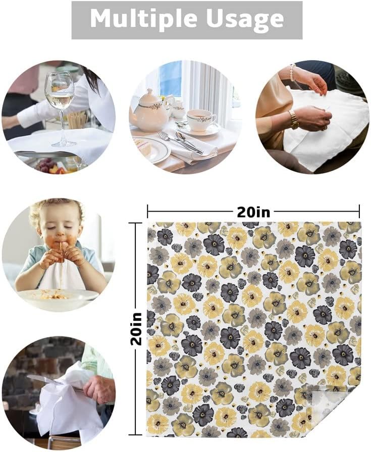 Watercolor Big Flower Table Napkin Cloth Set Wedding Party Handkerchief Restaurant Supplies Christmas Napkins(4pcs)