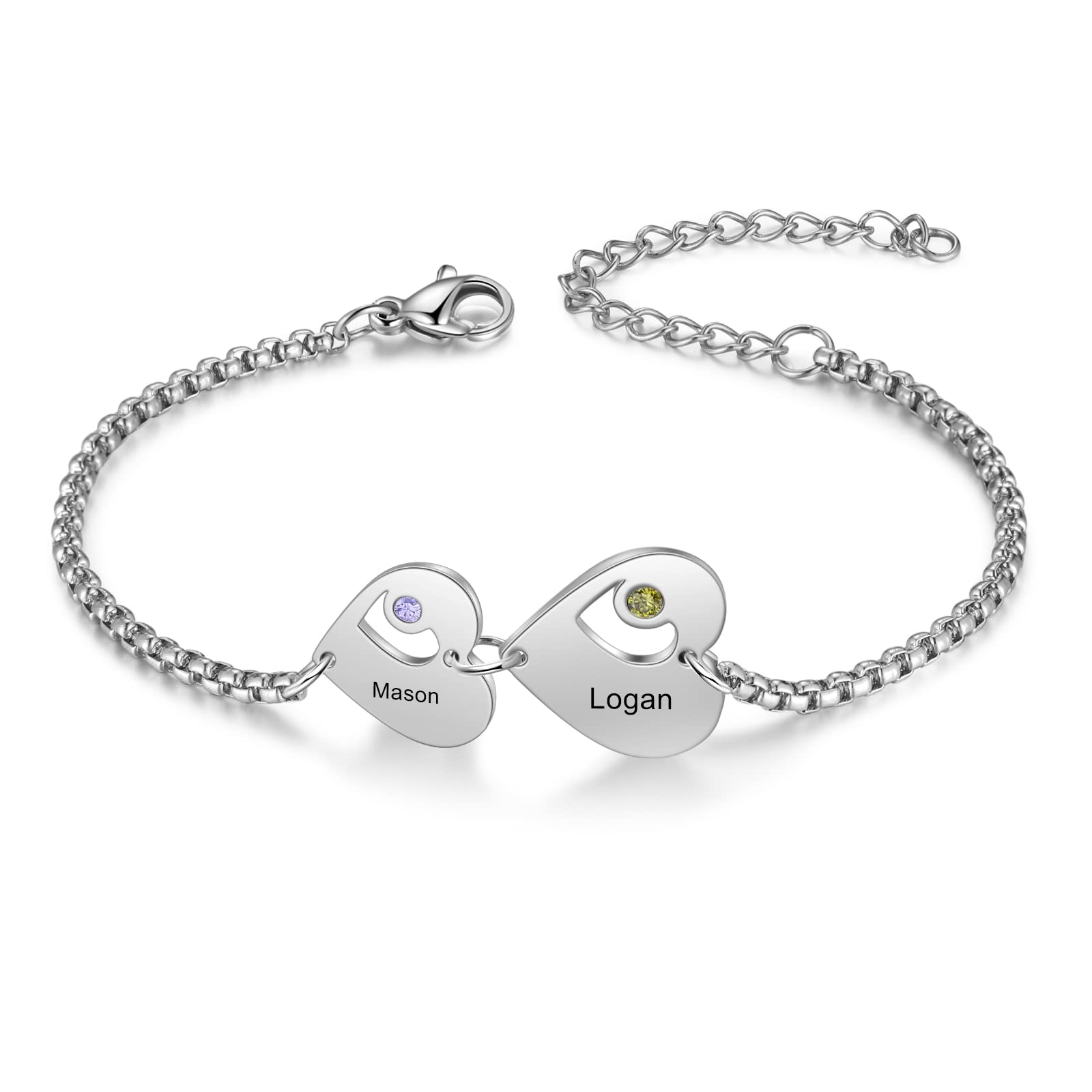 Jeweidea Pulsera de Mujer con Nombres Grabados Pulsera de Plata con Colgante de Corazón Personalizado para Mamá Novia Pulsera de la Amistad Regalo Cumpleaños Día de la Madre Día de San Valentín