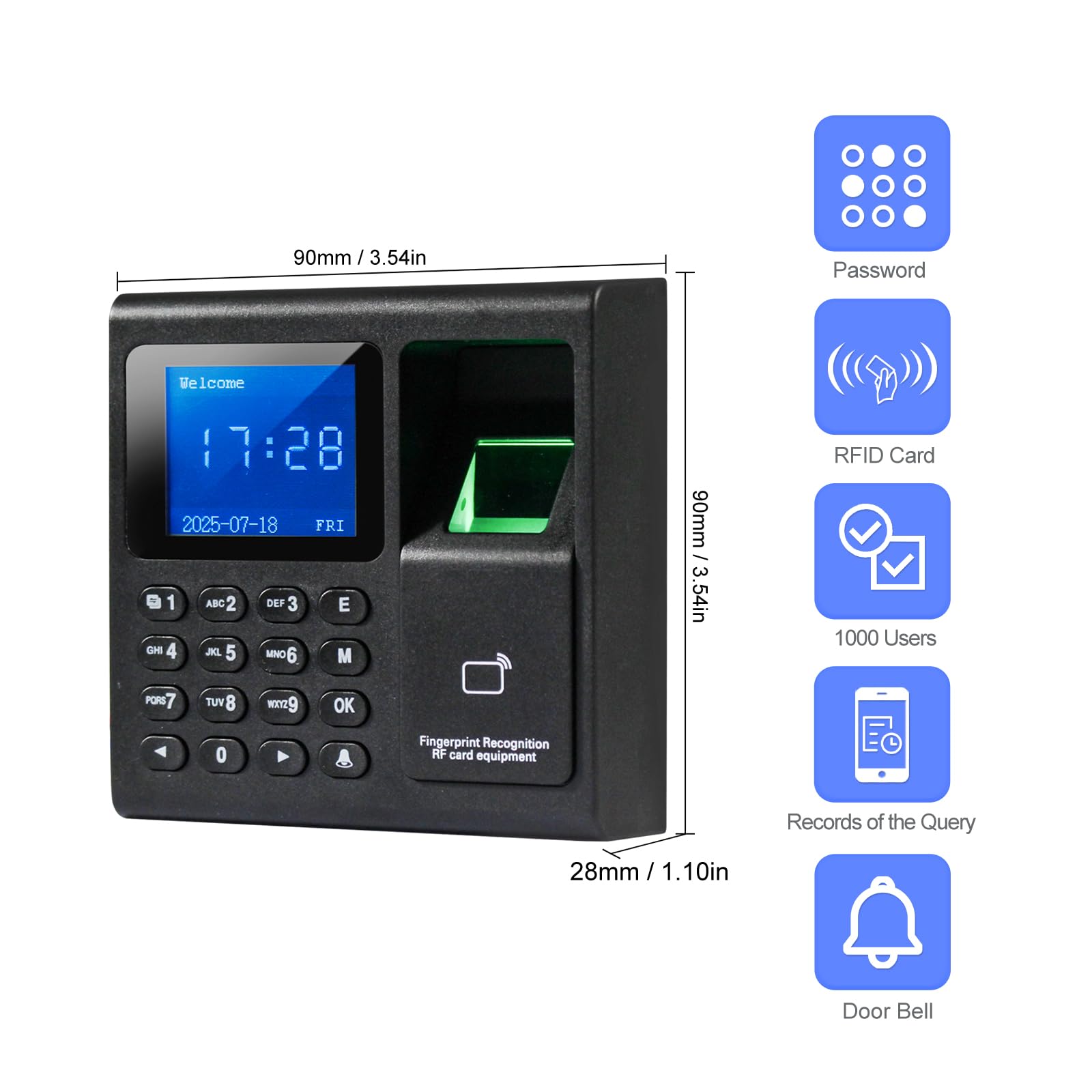 Kit Contrôle Accès Biométrique 3-en-1 – Serrure Électrique Incluse | Kit complet : pointeuse, serrure électrique, interrupteur, alimentation. Sans abonnement ni WiFi.