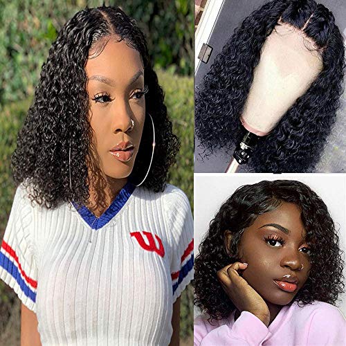 image for Ainmeys short bob wigs 4x4 lace closure wigs brazilian curly wave Lace