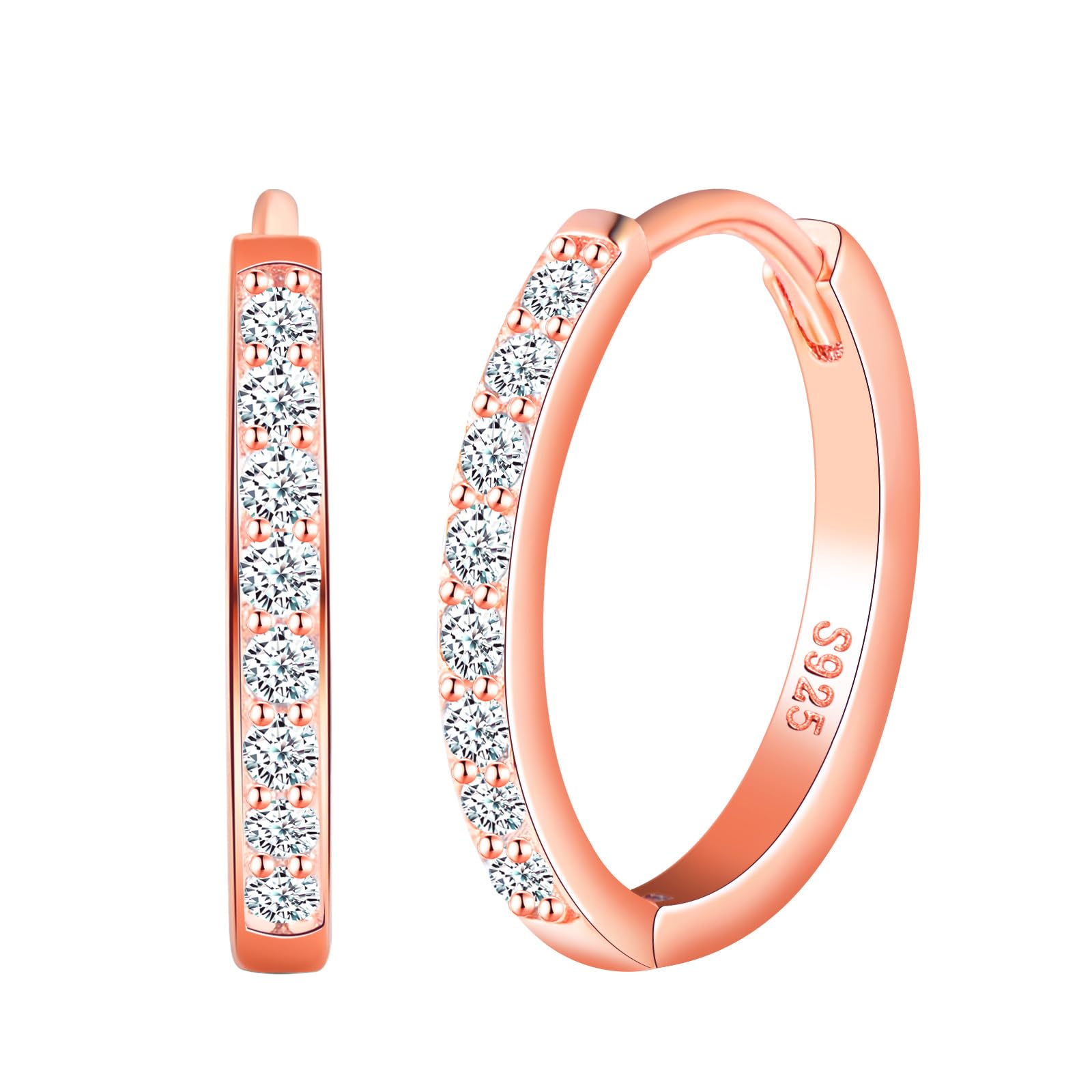 CPSLOVE Orecchini Cerchio da Donna Ragazze Eleganti Orecchini Cerchi con Zircone in Argento 925 Orecchini Creole de Diametro 1.4cm