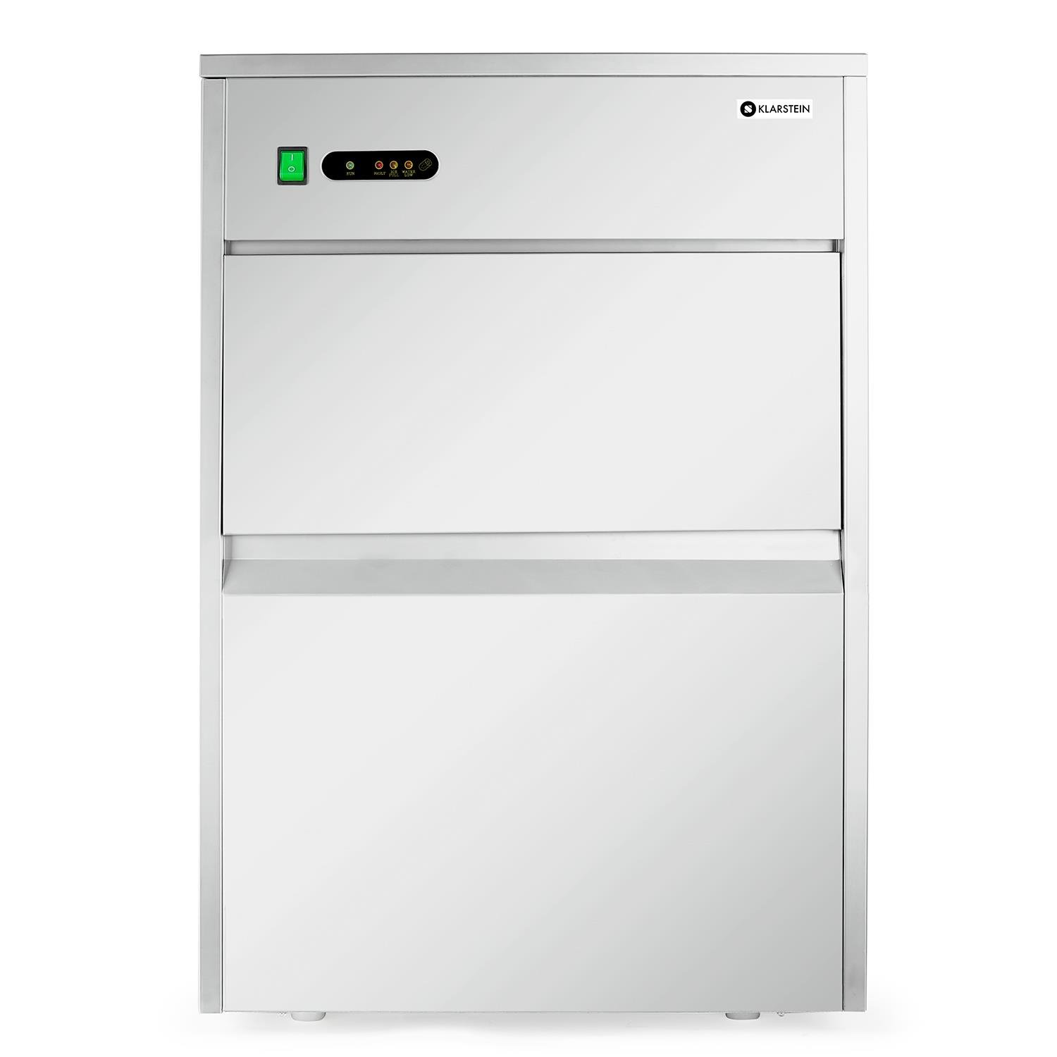 Klarstein Powericer Profi-Eiswürfelmaschine - Eiswürfelbereiter, Ice Maker, LED, geschmacksneutrale Auskleidung, sehr leise, Edelstahl, 10 kg Lagerfach, 260 W, 50 kg / 24 h, silber