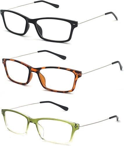 Paquete de 3 lentes de lectura ligeros de marco fino con patillas de acero inoxidable para hombres y mujeres
