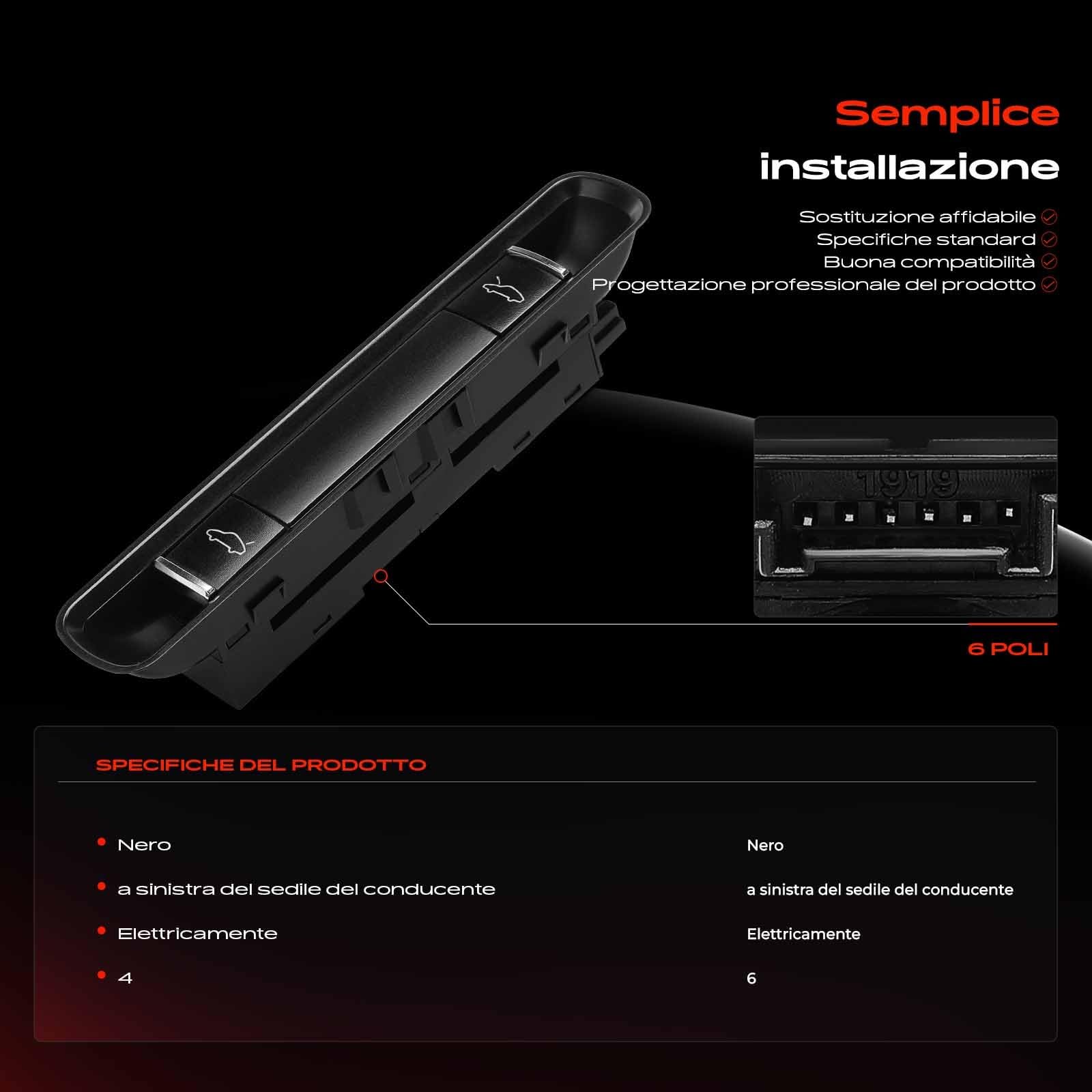 Frankberg Coperchio bagagliaio Interruttore 6 poli Portellone posteriore Compatibile con 911 991 718 B.o.x.s.t.e.r 982 718 C.a.y.m.a.n 982 911 Cabriolet 991 Replace# 99161310501A05