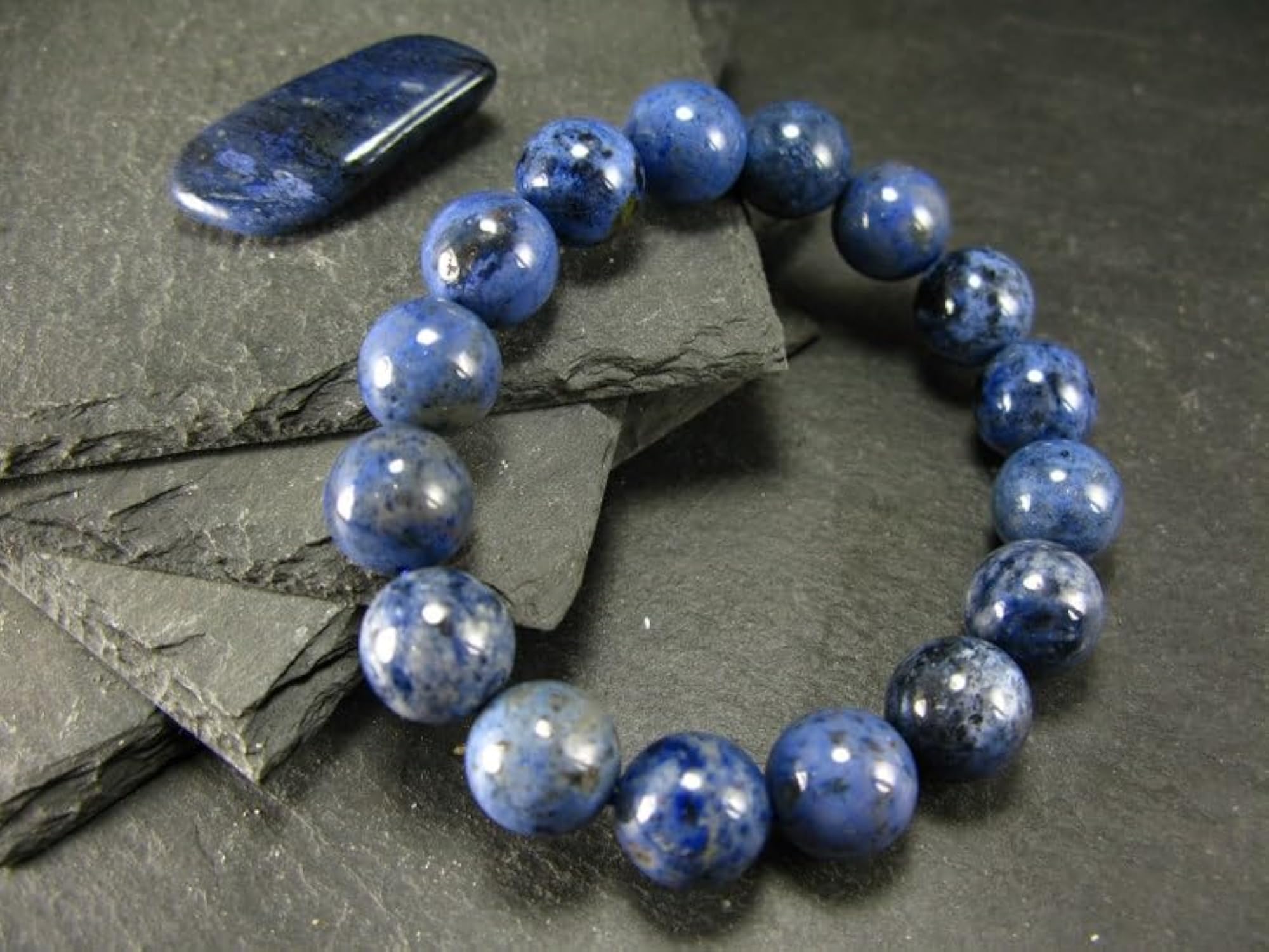 Natural Dumortierite 12mm Smooth Cut Beads Stretch Bracelet, Unisex