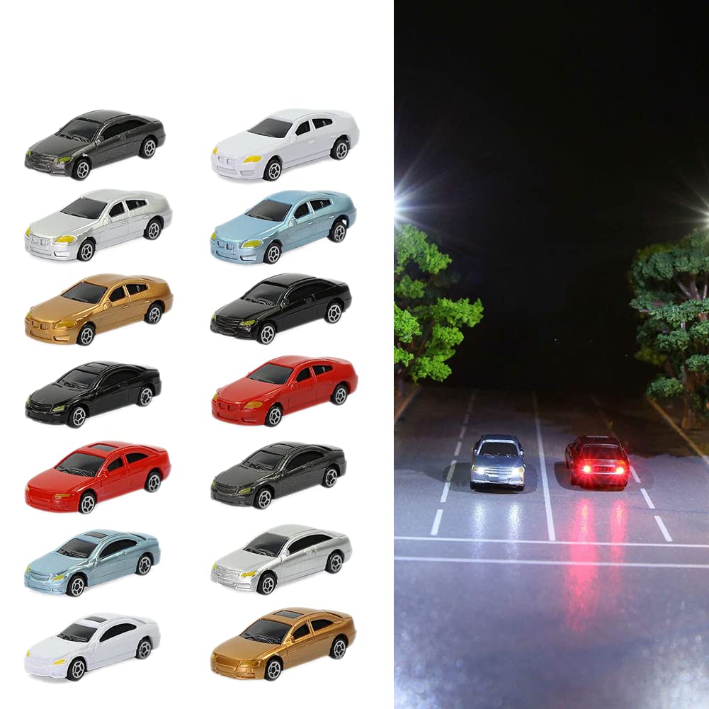 ZYWUOY 20Pcs Model Car, 1:150 Scale Model Railway Lighted Model Car N Scale Model Car Building Train Scenery for Building Train Layout