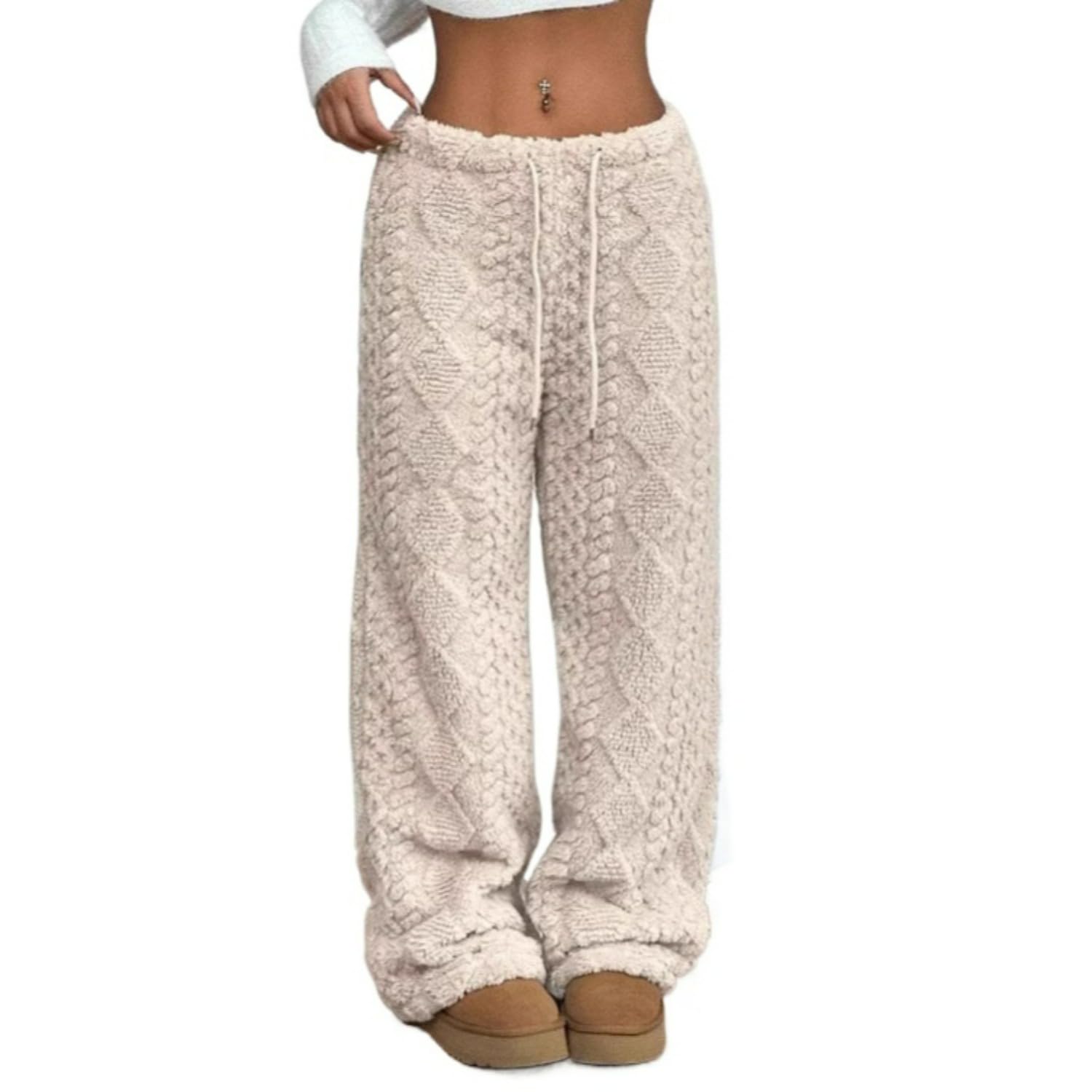 Knit Pants Drawstring High Elastic Waist Straight Wide Leg Ribbed Slouchy Lounge Fall Streetwear Pant