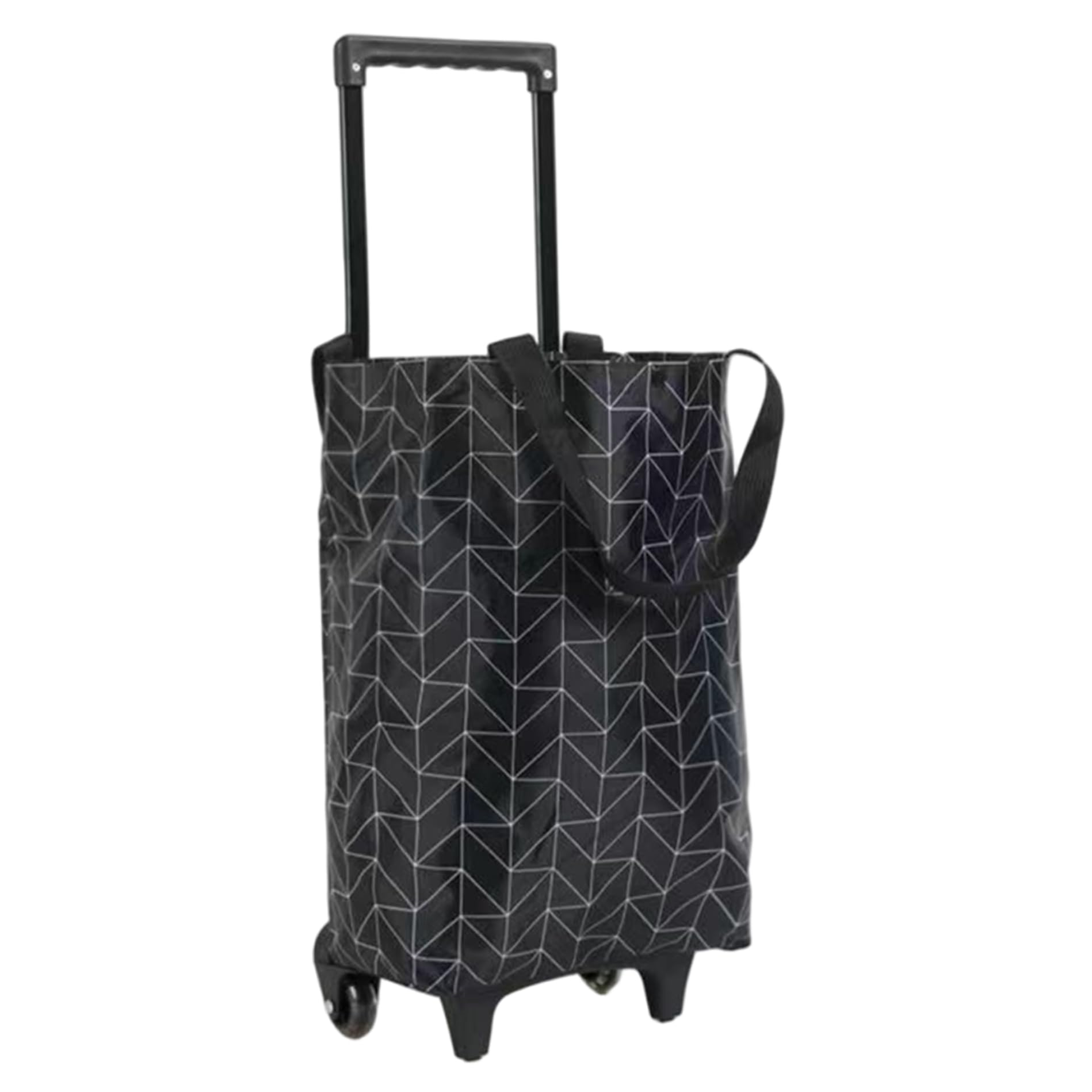 Einkaufstasche auf Rädern, wasserdicht Faltbarer Einkaufswagen, tragbare Wiederverwendbare Trolley -Taschen mit Teleskopgriff, schwarzes Diamantmuster, Zuhause