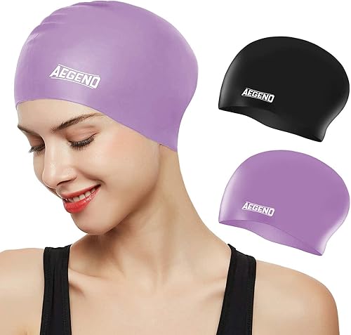 Miniatura 14 de Aegend - Gorros de natación para cabello largo, gorras de natación de silicona duraderas para mujeres, hombres, adultos, jóvenes, fáciles de poner