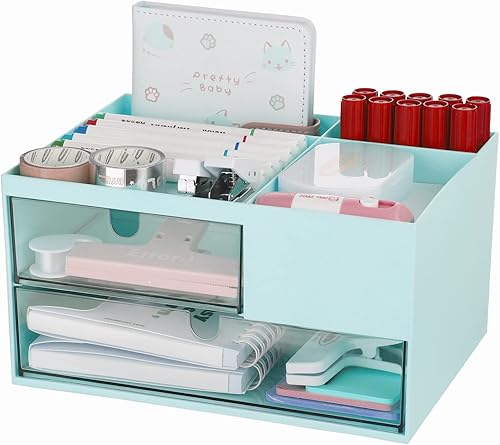 Miniatura 1 de RAMFIYN Organizador de maquillaje de escritorio con cajón, organizadores y almacenamiento de suministros de oficina, almacenamiento de plástico con