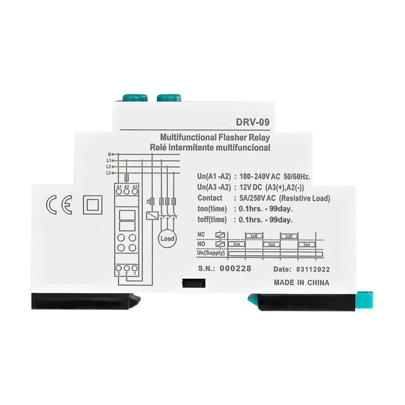 DRV-09, DRV-09D Relais clignotant numérique double réglable et multifonctionnel(220VAC 12VACDC,DRV-09D 0.1s-99m)