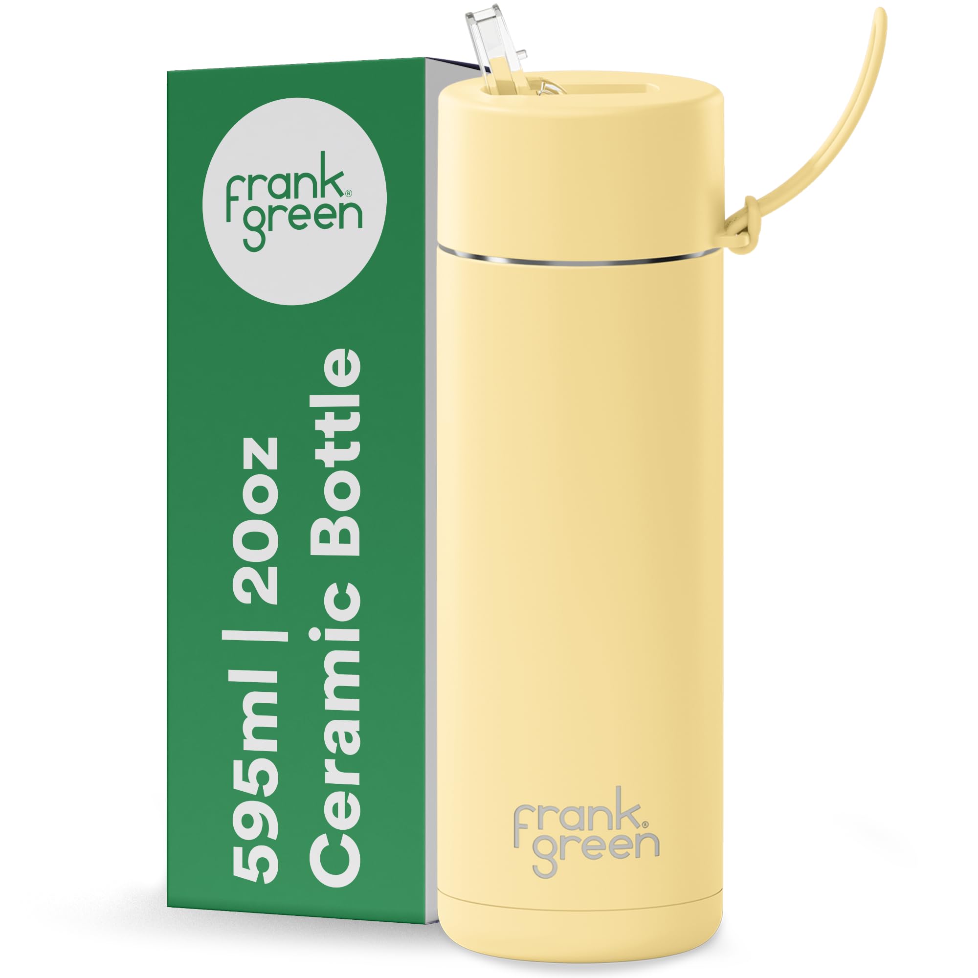 Reusable Water Bottle with Straw lid, Ceramic Insulated Water Bottles with Triple Wall Vacuum, Stainless Steel Drinks Bottle for Work/Gym, Leak-Resistant - Buttermilk 20oz/595ml