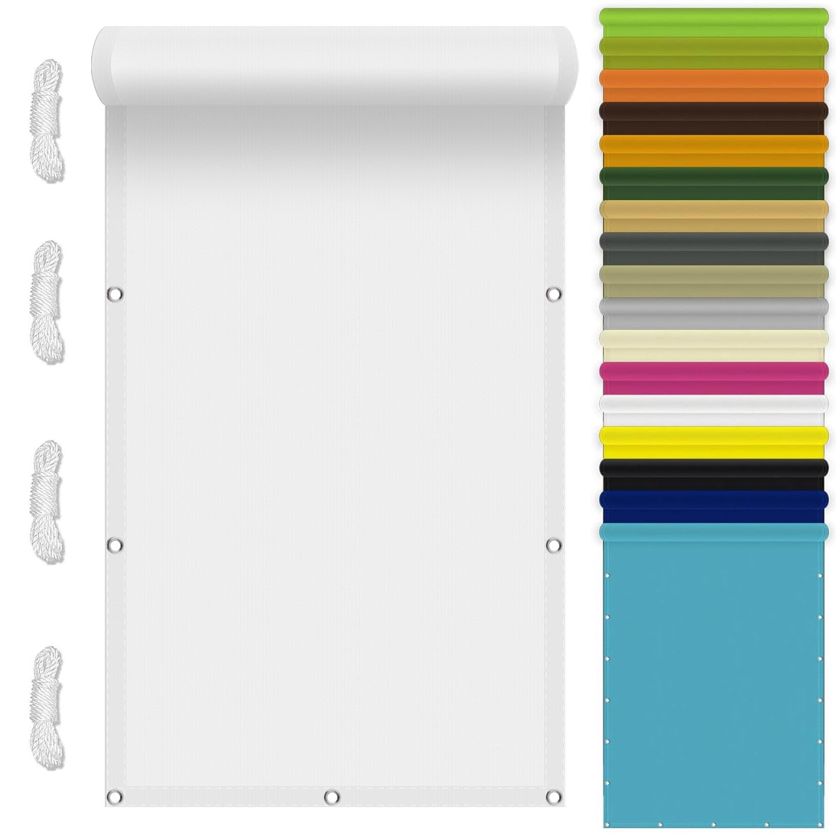 Voile d'ombrage 160x480 cm blanc avec cordes et serre-câbles pour la protection du balcon