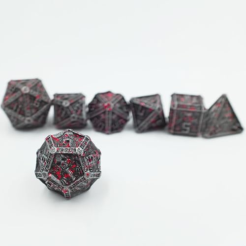 Miniatura 5 de DND - Juego de dados de metal para juegos de rol, 7 piezas de dados poliédricos de metal con D20 D12 D10 D10 D8 D6 D4, dados D&D compatibles con