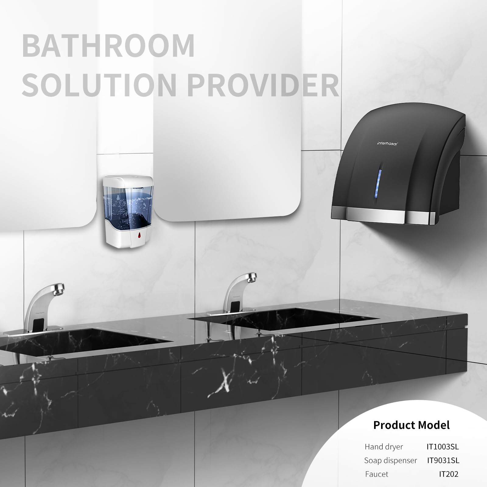 interhasa! Asciugamani Automatico con sensore a infrarossi per Il Bagno di casa, Extra Silenzioso, Basso Rumore (40 Db), Asciugamani a Parete, Coperchio Compatto in ABS,1800W (Nero)