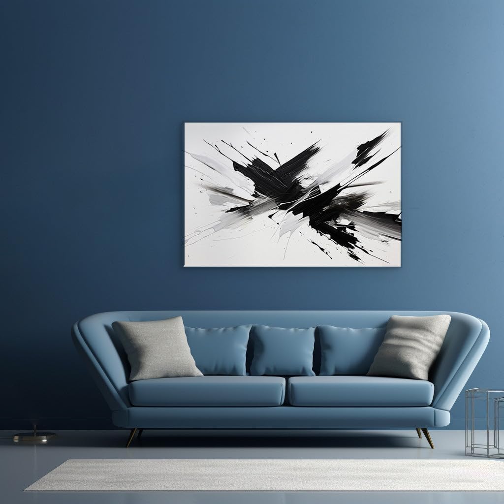 Canvas for Living room. Unleashing Chaos and Vigor in Monochrome Brushwork, 27 x 18 inch Canvas Wall Art - Contemporary Masterpieces - Modern Home Decor